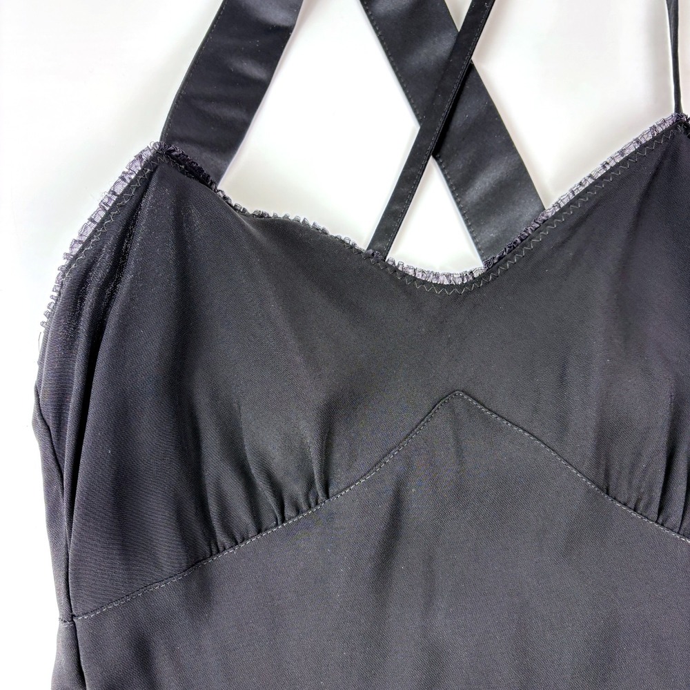 VTG Y2K Benetton Baby Doll‎ Slip Dress Sz S Black Lace Trim Tulip Hem Whimsigoth - Picture 13 of 16